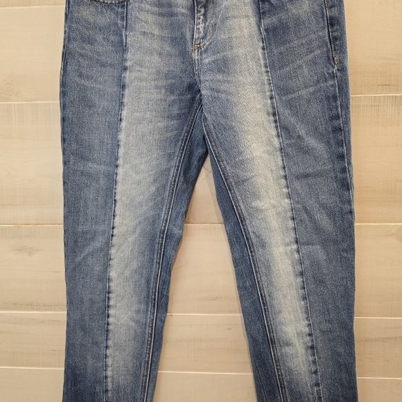 {4R} EXPRESS Original Girlfriend Two Toned Blue Denim Jeans Raw Hem - Picture 4 of 13